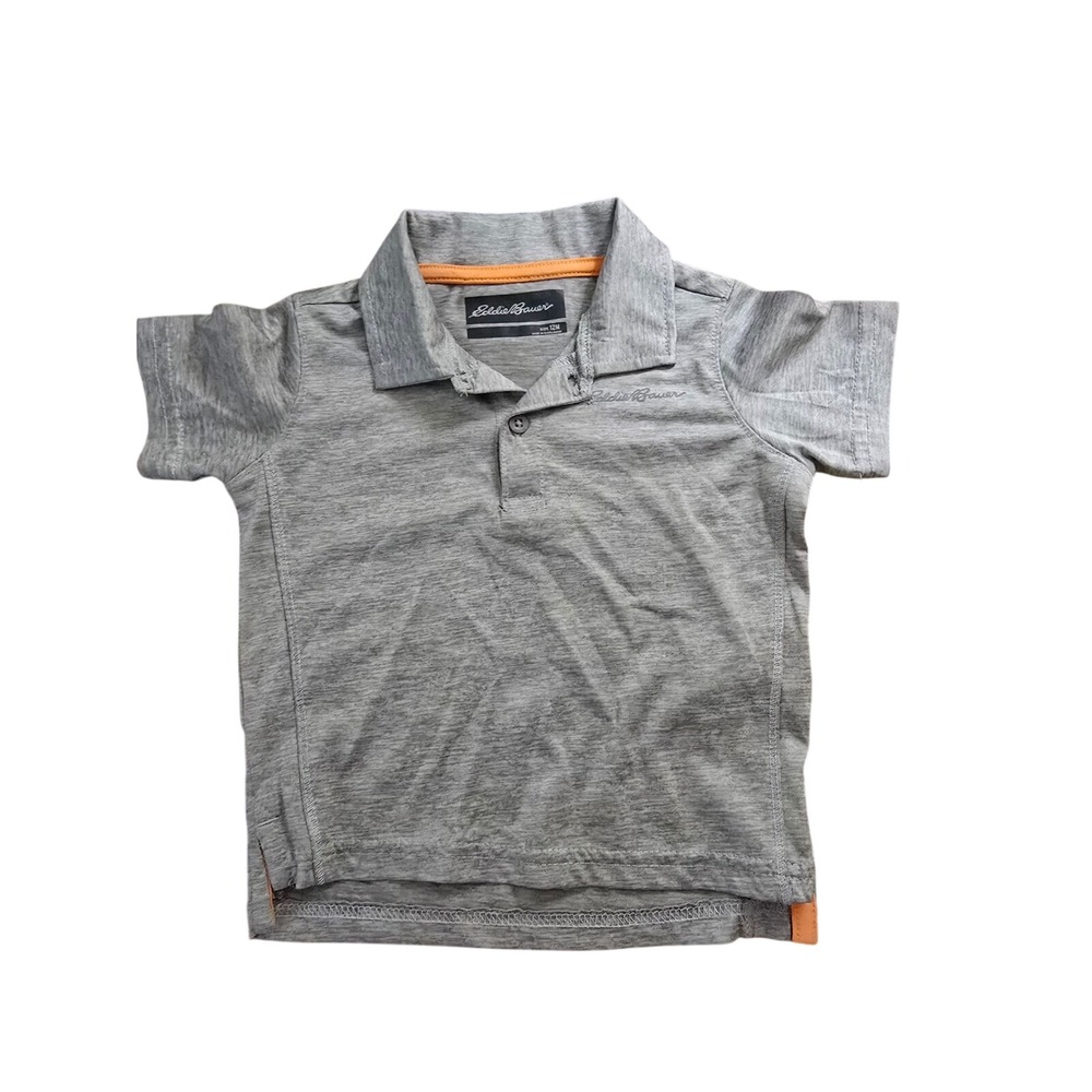Eddie Bauer Kids Gray Heather Short Sleeve Polo Shirt 12M Orange Trim